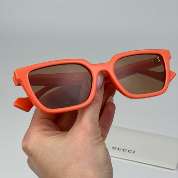 Gucci GG1539S 004 BRAND NEW Sunglasses Orange Brown Unisex Rectangle main image 5